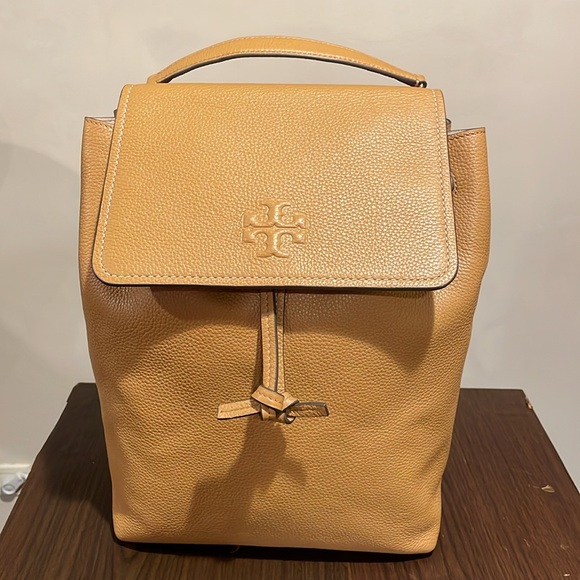 Tory Burch Handbags - Tory Burch Thea Tiramisu With Gold Hardware Pebbled Leather Backpack NWT